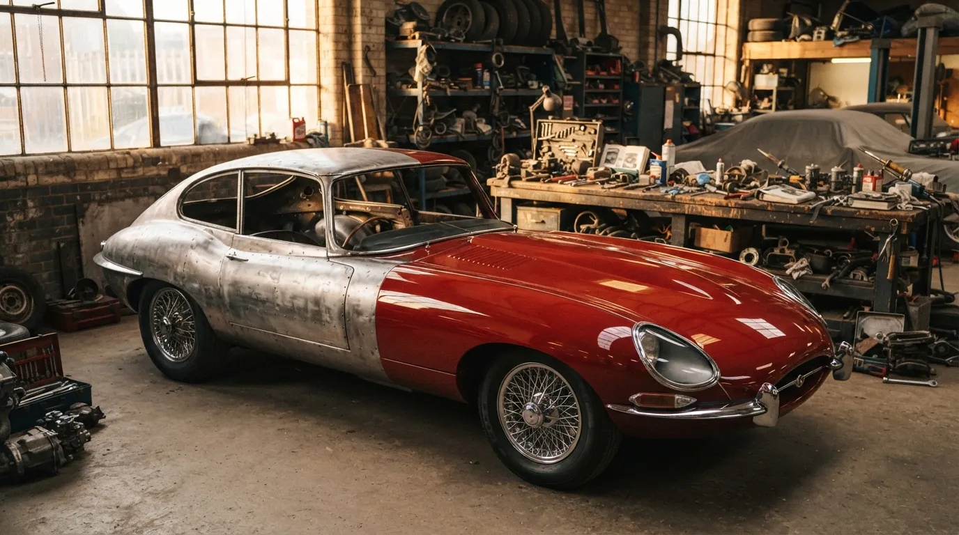 Carrosserie en cours de restauration : le décapage révèle l'état réel de la tôle sous la peinture d'origine